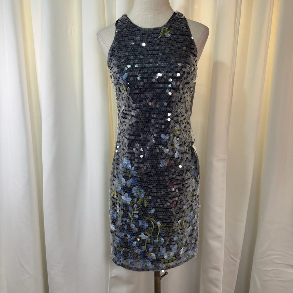 NWT Aidan by Aidan Mattox ‘Floral Embroidered Sequin Dress’ in “Dusty Blue” Sz 2 - Picture 3 of 16